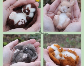 Custom made to order Needle felted baby sleeping Holland lop bunny, brown and white rabbit, Easter bunny, basket bunny