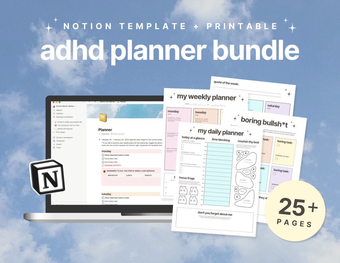 ADHD Digital Planner Bundle || Notion Template + Printable ADHD Life ...