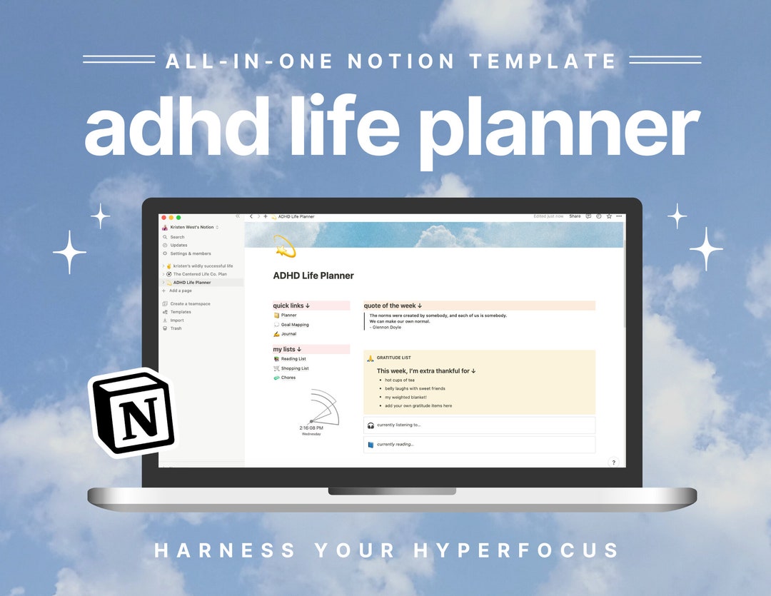 ADHD Planner Notion Template || ADHD Digital Planner | Weekly Planner ...