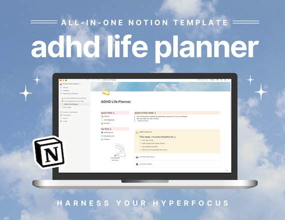ADHD Planner Notion Template || ADHD Digital Planner | Weekly Planner | Notion Dashboard | ADHD Notion Planner