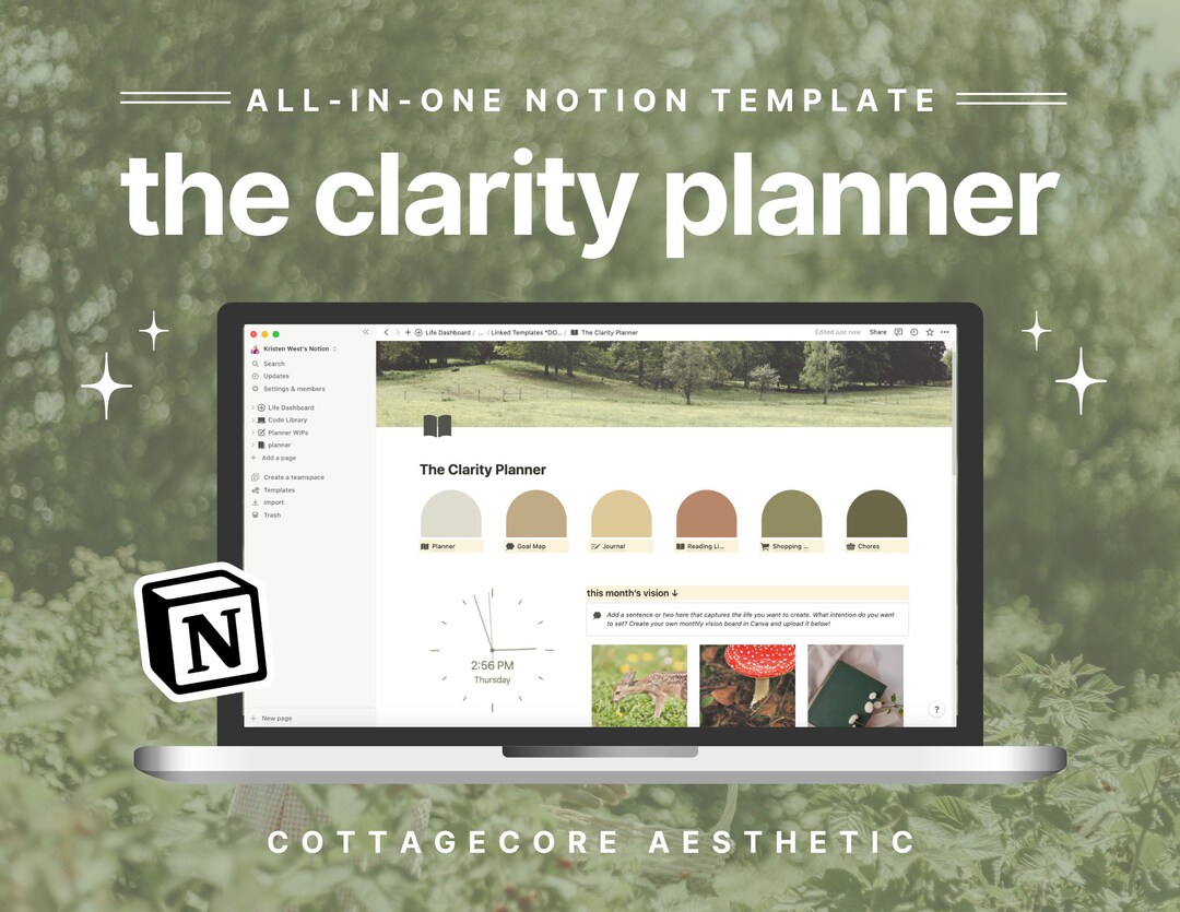 Notion Template || Cottagecore Aesthetic Digital Planner | Notion ...