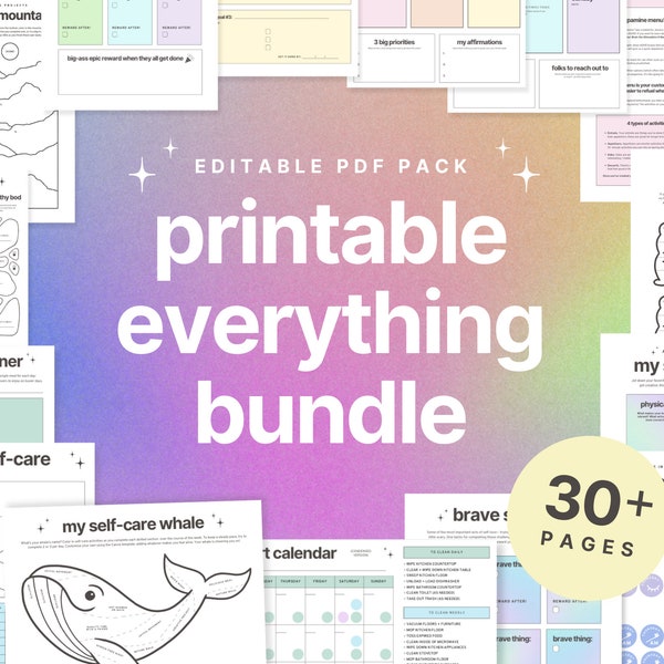 Printable BUNDLE || ADHD Planner, Self Care Tracker Pack, Habit Tracker Template, Digital Planner