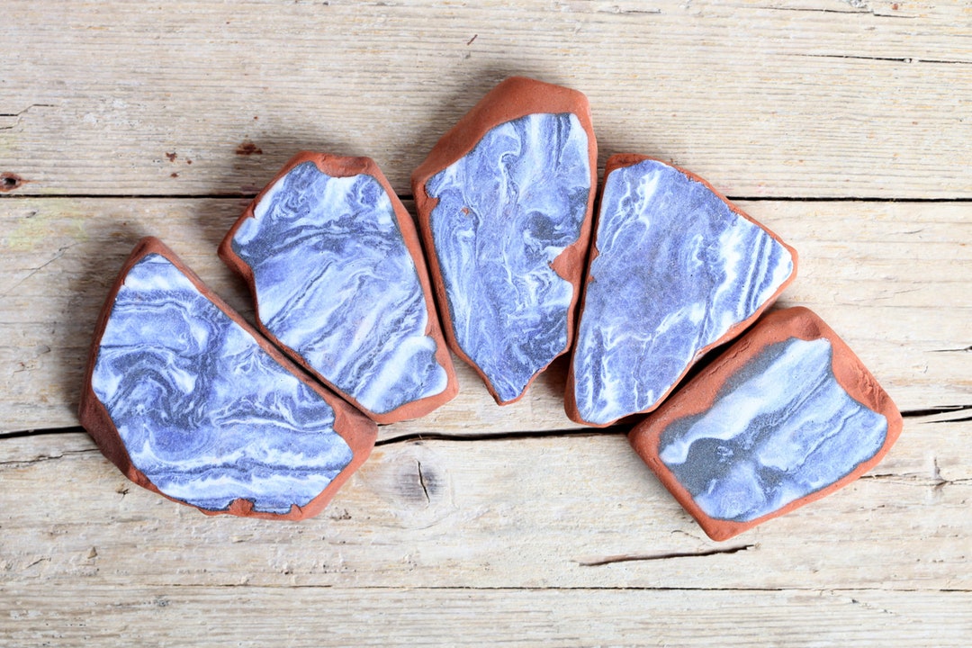 Italian Genuine Large Blue Patterned Beach Pottery / 5 Pieces sp-0005 ...