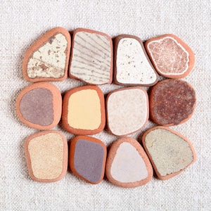 Genuine Brown, Beige  and ellow Sea Pottery for Jewelry / 12 pieces (sp-0012-4)