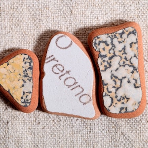 Italian Genuine Patterned Brown and Orange Sea Pottery / 3 pieces (sp-0003-14)
