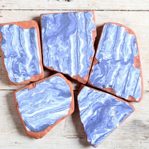 Italian Genuine Large Blue Patterned Beach Pottery / 5 pieces (sp-0005-41)