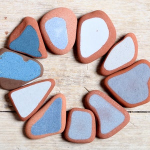 Genuine Adriatic Surf Tumbled Blue and Black Shades Sea Pottery / 10 pieces (sp-0010-81)