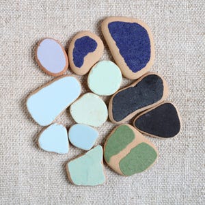 Adriatic Italian Genuine SeaFoam, Blue, Black and Green Sea Pottery / 12 pieces (sp-0012-3)