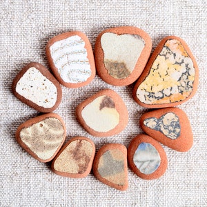 Italian Genuine Patterned Brown, Green, Yellow and Beige Sea Sea Pottery / 10 pieces (sp-0010-38)
