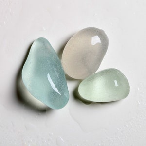 Adriatic Genuine White and Soft Seafoam Thick Large Sea Glass for Pendants / 3 pieces (sg-0003-44)