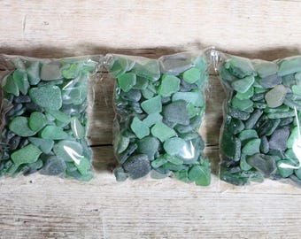 Green Shades Small Genuine Craft Sea Glass Bulk for Mosaic / 1/2 lb (sg-bulk-230-5)