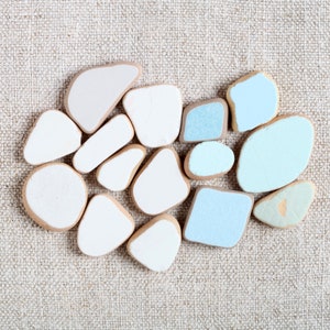 Italian Genuine Small Surf Tumbled White and Blue Shades Sea Pottery / 15 pieces (sp-0015-21)