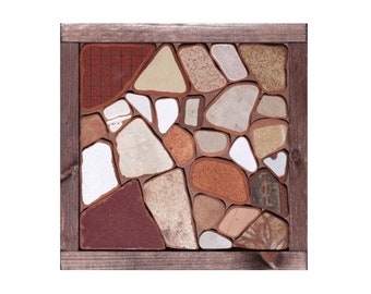 Surf Tumbled Pottery Framed Mosaic Home Decor 10" x 10 " (24cm x 24cm x 2cm)