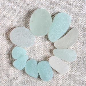 Genuine Adriatic Thick Aqua, White and SeaFoam Sea Glass for Jewelry Making / 10 pieces (sg-0010-201)