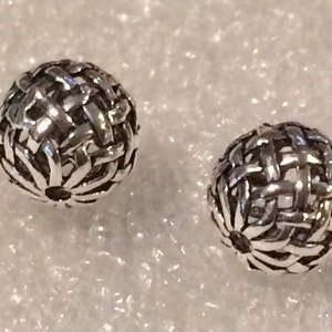 Thai .925 Sterling Silver 10mm Round Woven Focal Bead #424 - (1 bead)