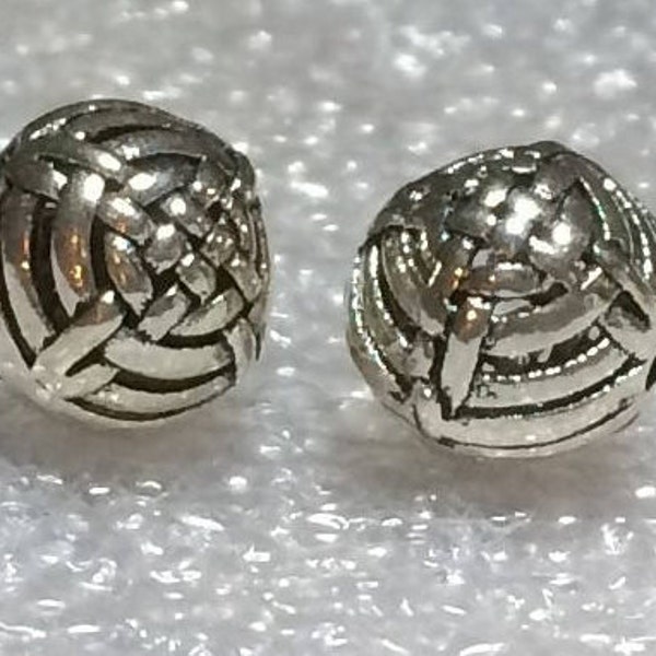 Thai .925 Sterling Silver 10mm Round Woven Focal Bead #920 - (1 bead)