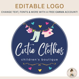 Bewerkbare sjabloon kinderkledinglogo – doe-het-zelfcanvasjabloon voor boetiek, kinderwinkel en meer – eenvoudig aan te passen in canva!