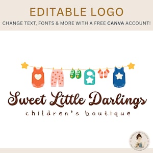 Bewerkbare sjabloon kinderkledinglogo – doe-het-zelfcanvasjabloon voor boetiek, kinderstudio, handgemaakt en meer – eenvoudig aan te passen in canva!