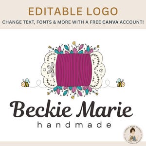 Bewerkbare sjabloon voor garen en bijenlogo – DIY-canvasjabloon voor boetiek, handgemaakte studio, naaiwinkel en meer – eenvoudig aan te passen in canva!
