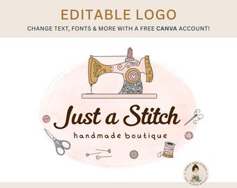 Edytowalne logo maszyny do szycia i akcesoriów: Branding DIY {Szablon Canva}