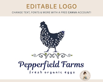 Modèle de logo de poule : conception de toile bricolage modifiable (téléchargement numérique)