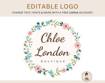 Logotipo floral en acuarela editable: Identidad de marca DIY {Plantilla de Canva}