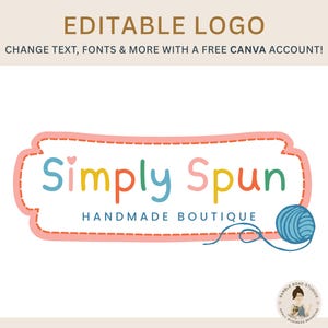 Sjabloon bewerkbaar garenlogo – DIY-canvasjabloon voor boetiek, breiwinkel, handgemaakte studio, ambachtelijke blog en meer – eenvoudig aan te passen in canva!