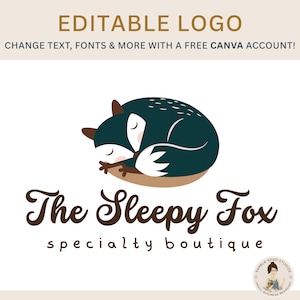 Bewerkbare sjabloon Sleepy Fox-logo – doe-het-zelfcanvasjabloon voor boetiek, vintage, cadeauwinkel, handgemaakt en meer – eenvoudig aan te passen in canva!