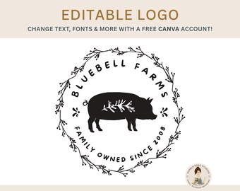 Modèle de logo de cochon modifiable : image de marque de boutique de ferme de bricolage (modèle canva)