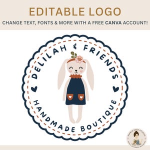 Bewerkbare sjabloon bohokonijn-logo – doe-het-zelfcanva-sjabloon voor boetiek, handgemaakte studio, cadeauwinkel en meer – eenvoudig aan te passen in canva!