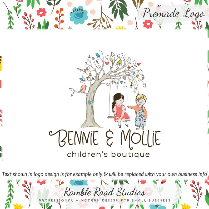 Kids Tree Swing Premade Logo Design Web Print Watermark Files Limited Edition Perfect For Boutique Childrens Store Much More