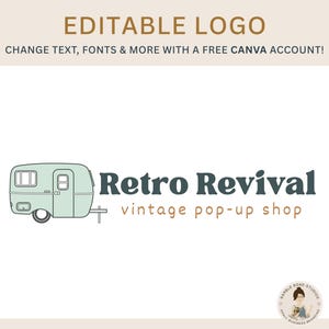 Bewerkbare sjabloon vintage trailer-logo – doe-het-zelfcanva-sjabloon voor pop-upshop, verzending, reisblog en meer – eenvoudig aan te passen in canva!