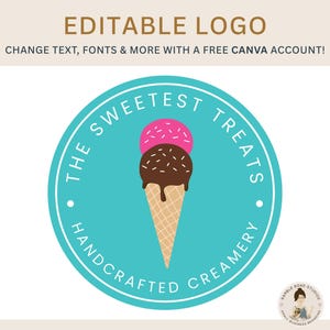 Bewerkbare sjabloon logo ijshoorntje – DIY canva-sjabloon voor creamery, ijssalon, ijs en meer – eenvoudig aan te passen in canva!