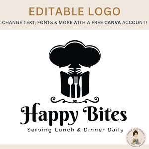 Bewerkbare sjabloon chef-koklogo – doe-het-zelfcanva-sjabloon voor café, restaurant, persoonlijke chef-kok, kookblog en meer – eenvoudig aan te passen in Canva!