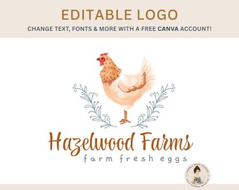 Création de logo pour poulet fermier : modification facile dans Canva immédiatement après l'achat {Téléchargement numérique}