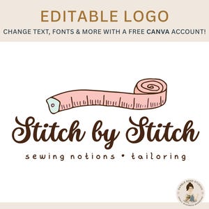 Editable Sewing Measuring Tape Logo Template – DIY Canva Template for Boutique, Seamstress, Tailor & More – Easy to Customize in Canva!