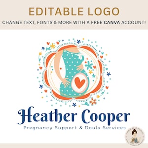 Bewerkbare sjabloon zwangerschapslogo – DHZ-canva-sjabloon voor doula, geboortecoach, kraamwinkel en meer – eenvoudig aan te passen in canva!