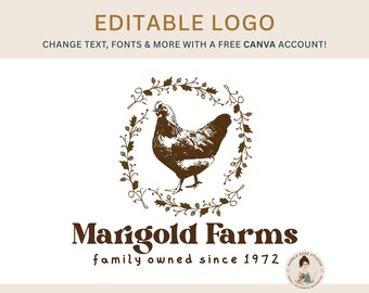 Création de logo pour poulet fermier : modification facile dans Canva immédiatement après l'achat {Téléchargement numérique}