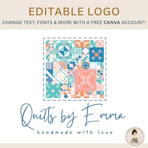 Editable Quilt Logo Template – DIY Canva Template for Quilter, Handmade Studio, Seamstress, Boutique & More – Easy to Customize in Canva!