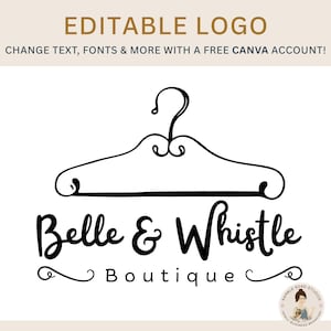 Bewerkbare sjabloon voor hangerlogo – doe-het-zelfcanvasjabloon voor kleding, kinderboetiek, handgemaakt, vintage en meer – eenvoudig aan te passen in canva!
