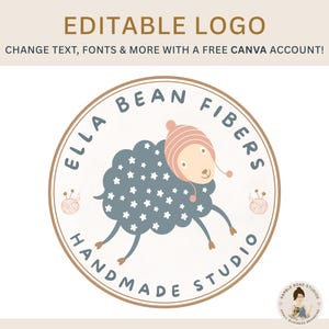 Editable Sheep and Yarn Logo Template – DIY Canva Template for Boutique, Knitting Studio, Handmade & More – Easy to Customize in Canva!