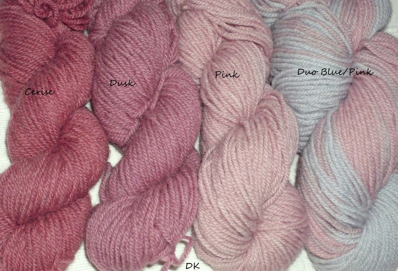 50g/100g skein of pure organic wool, DK yarn, plant-dyed, from our Herefordshire flock of Lleyn breed sheep. NEW: 100g multi-colour skeins. image 2