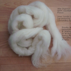 Organic Carded Pure Wool/Lambs Wool fleece tops/roving, for spinning, felting, needle felting, dyeing and other wool craft projects