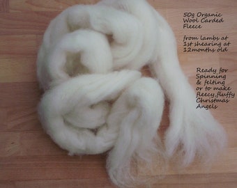 Organic Carded Pure Wool/Lambs Wool fleece tops/roving, for spinning, felting, needle felting, dyeing and other wool craft projects