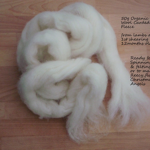 Organic Carded Pure Wool/Lambs Wool fleece tops/roving, for spinning, felting, needle felting, dyeing and other wool craft projects
