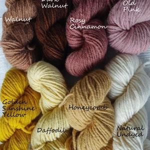 50g skein of organic pure wool yarn, ARAN thickness, gently plant-dyed, from our flock of Herefordshire Lleyn breed sheep