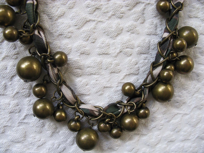 Vintage Brass Bead /& Ribbon Necklace Statement Artist Minimalist Grunge Hippie Boho Chic Tribal Casual Free Spirit Style WhenRosesBloom