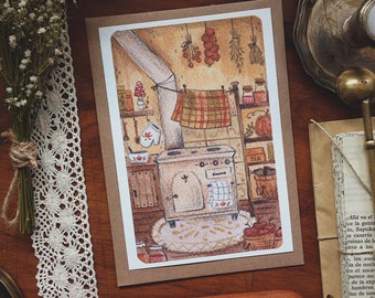 Grandma's cozy kitchen I Postcard I Art print