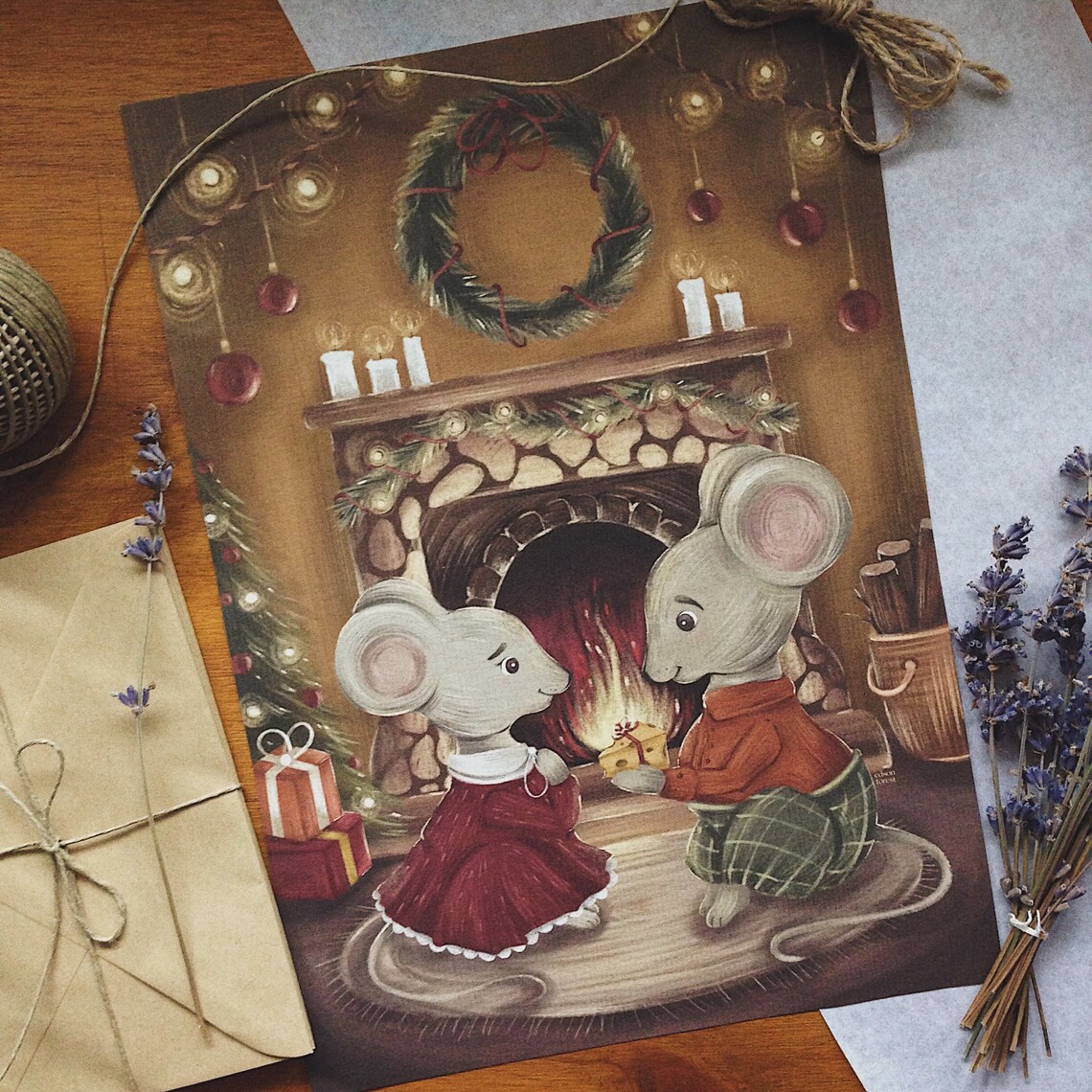 Christmas mice Art print | Etsy