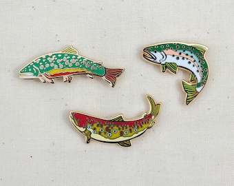 Set of 3 Trout Enamel Pins - Lapel Pin - Badge